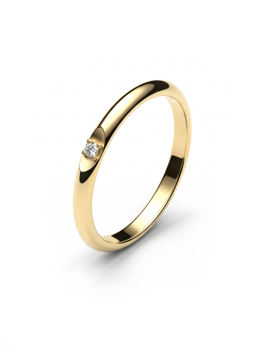Jednoduchý dámský snubní prsten ze žlutého zlata s centrálním diamantem