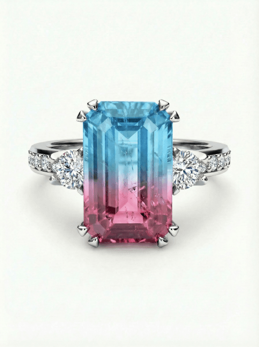 Prsten z bílého zlata s bikolorním turmalínem