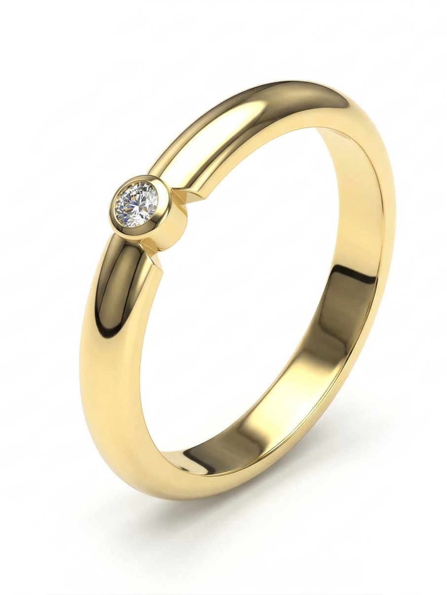 Dámský snubní prsten s kulatým centrálním diamantem o velikosti 3 mm ve žlutém zlatě
