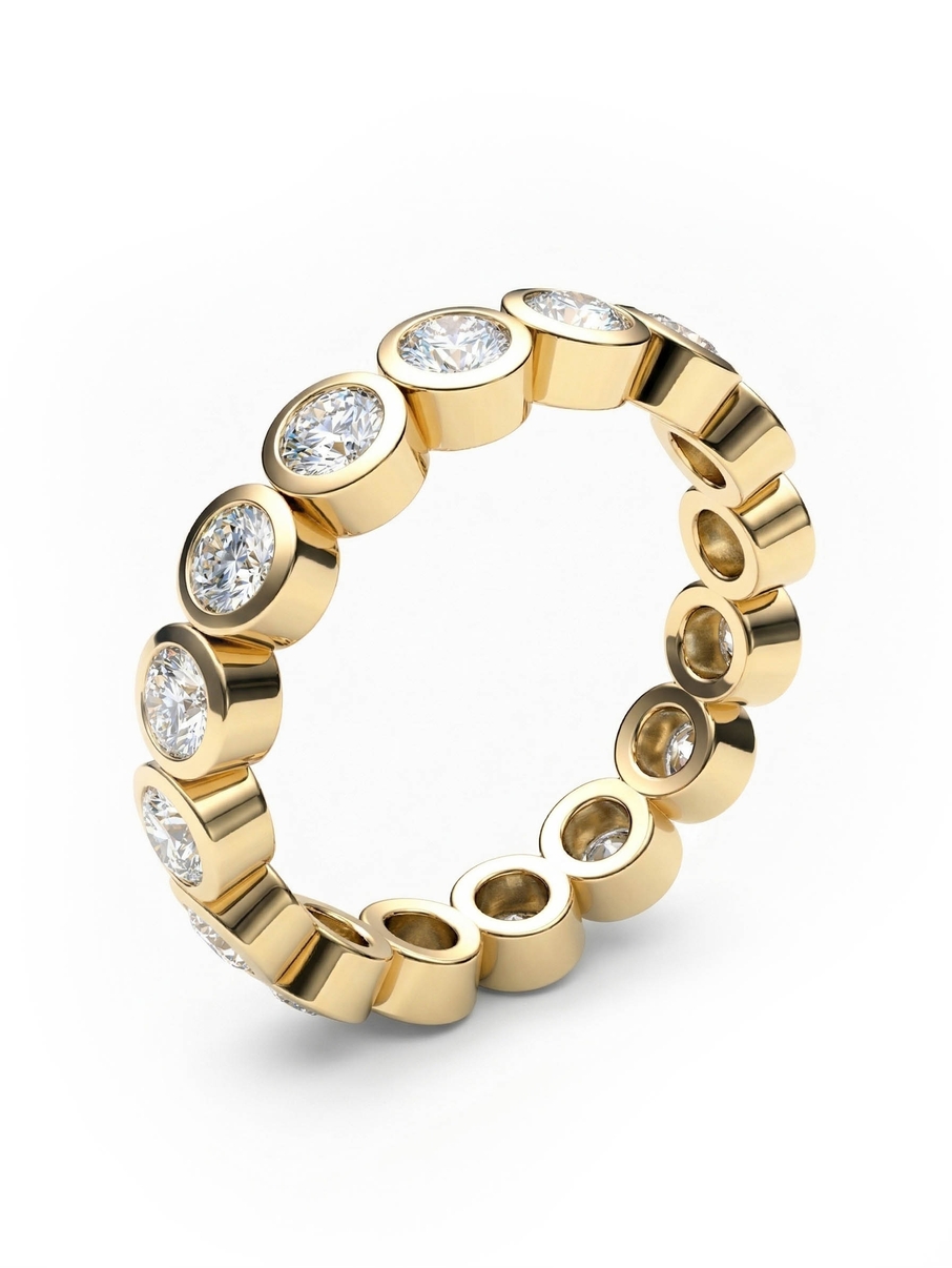 Snubní prsten ze žlutého zlata s kulatými tvary s diamantem po celém obvodu