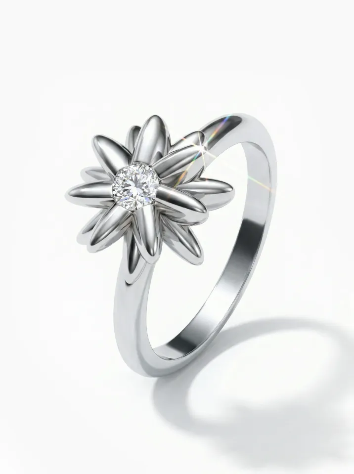 Prsteň z bieleho zlata s centrálnym prírodným diamantom z kolekcie Vavříny KORBIČKA