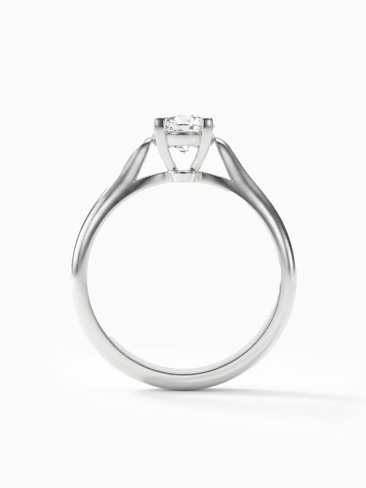 White gold engagement ring with a 5 mm centre stone sparkling in a high crown setting