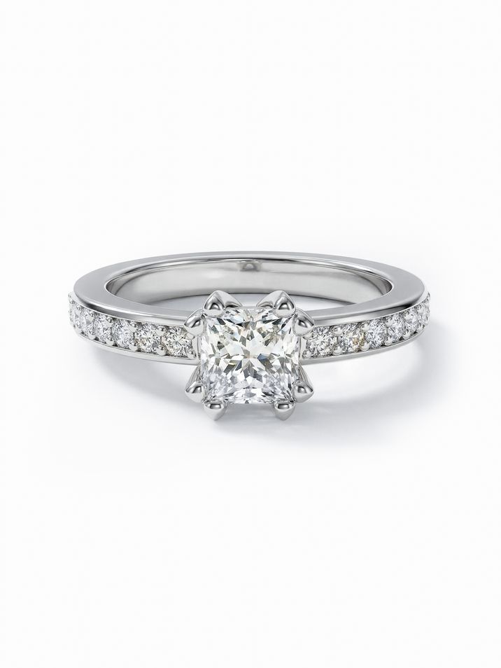 Zásnubní prsten s centrálním diamantem v bílém zlatě