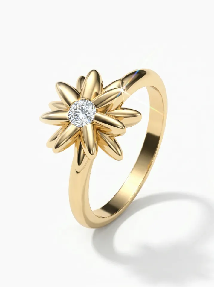 Prsteň zo žltého zlata s centrálnym prírodným diamantom z kolekcie Vavříny KORBIČKA