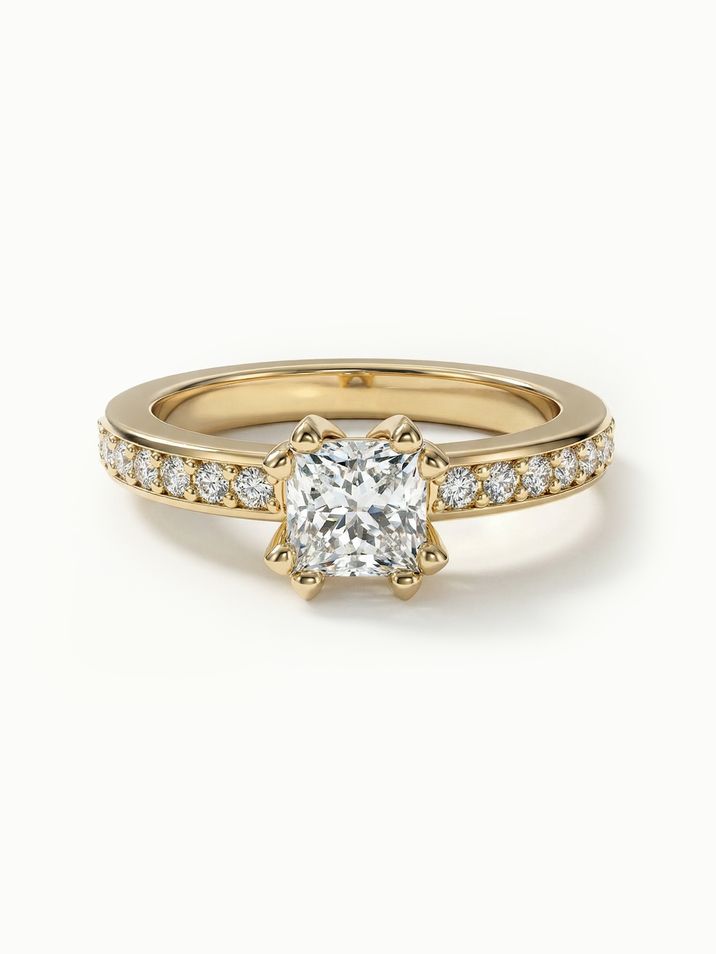 Zásnubní prsten s centrálním diamantem ve žlutém zlatě