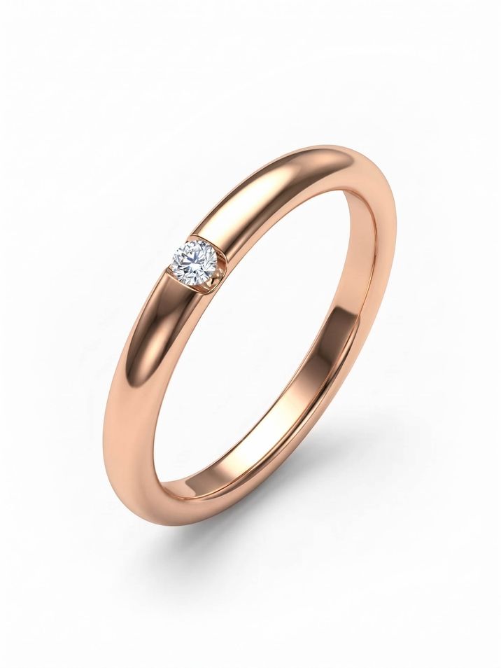 Snubní prsten z červeného zlata s centrálním diamantem 2,5mm