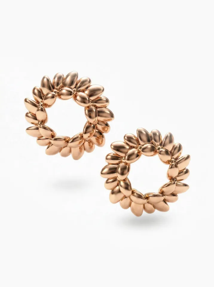 Kruhové náušnice z červeného zlata inšpirované vavrínovými listami KORBIČKA