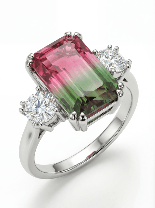 Prsten z bílého zlata s melounovým turmalínem