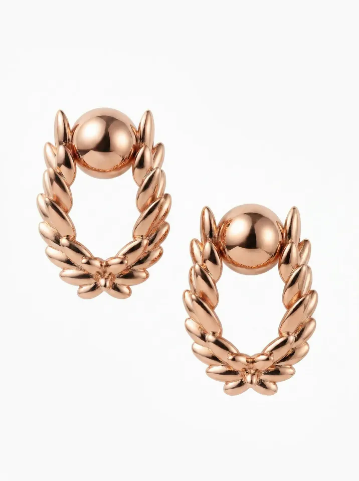 Oválne náušnice z červeného zlata z kolekcie Vavříny KORBIČKA