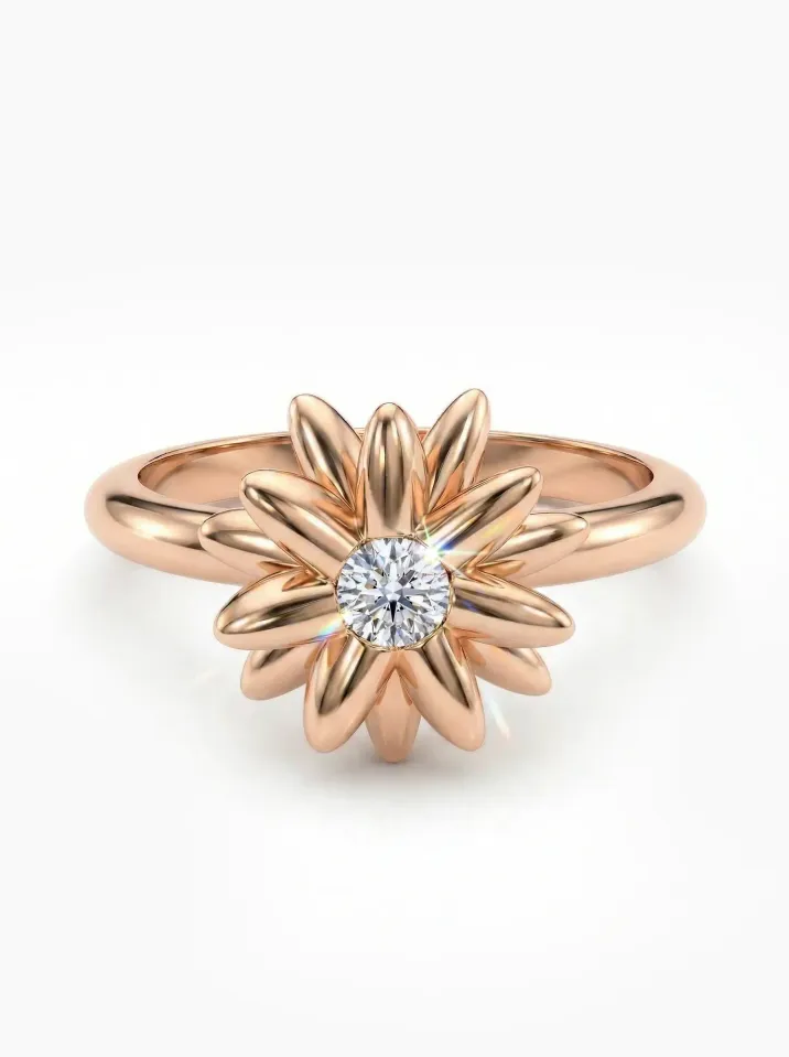 Prsteň z červeného zlata s centrálnym prírodným diamantom z kolekcie Vavříny KORBIČKA