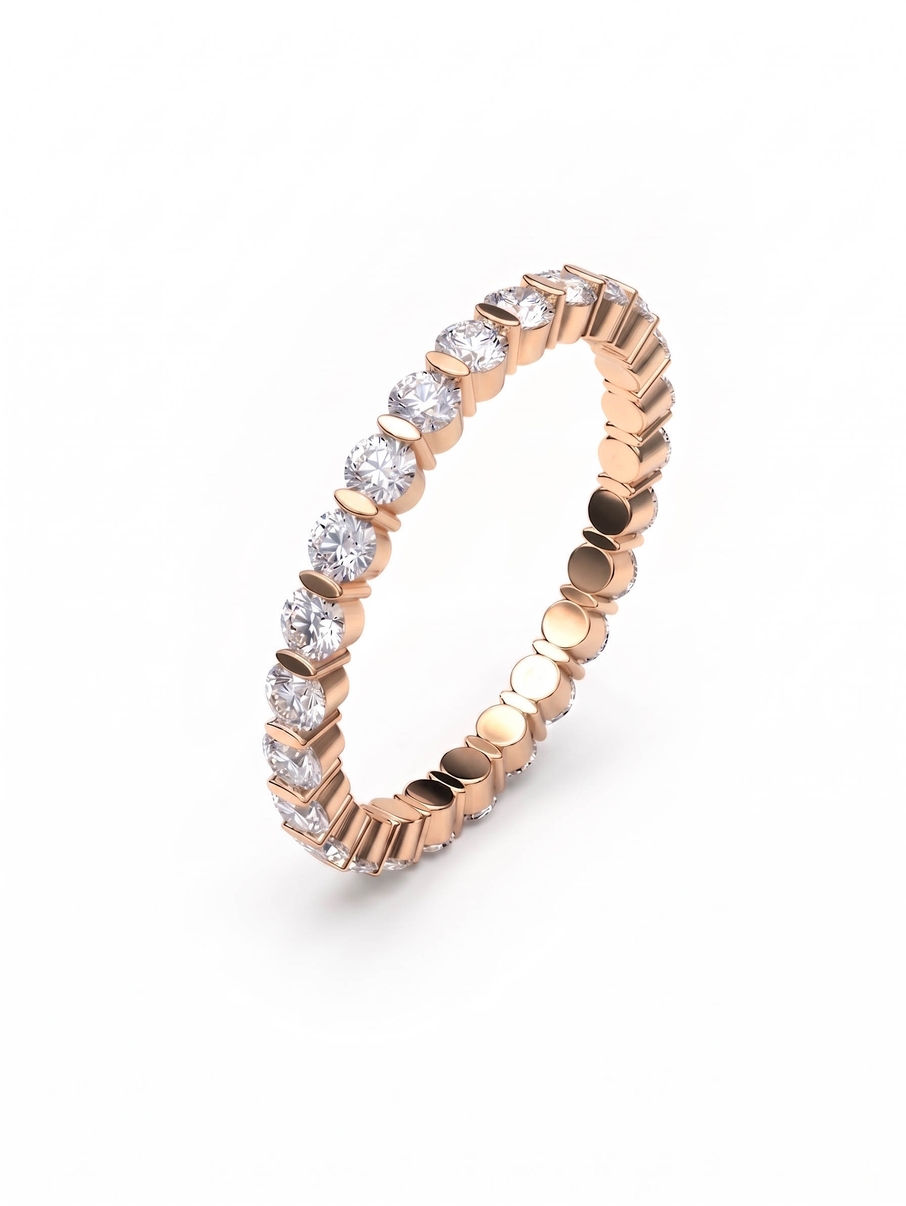 Elegantní snubní dámský prsten z červeného zlata s jemnými diamanty po obvodu