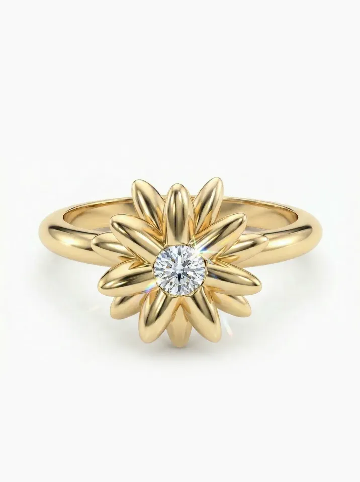 Prsteň zo žltého zlata s centrálnym prírodným diamantom z kolekcie Vavříny KORBIČKA