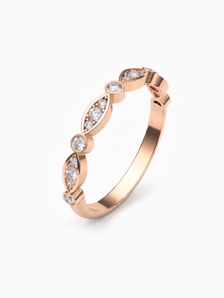 Dámský elegantní prsten z červeného zlata zdobený kulatými diamanty