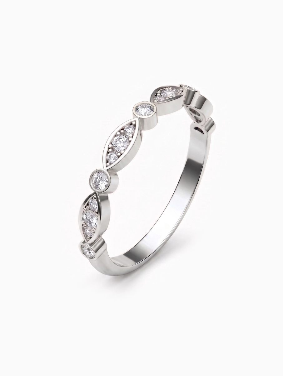 Dámský elegantní prsten z bílého zlata zdobený kulatými diamanty