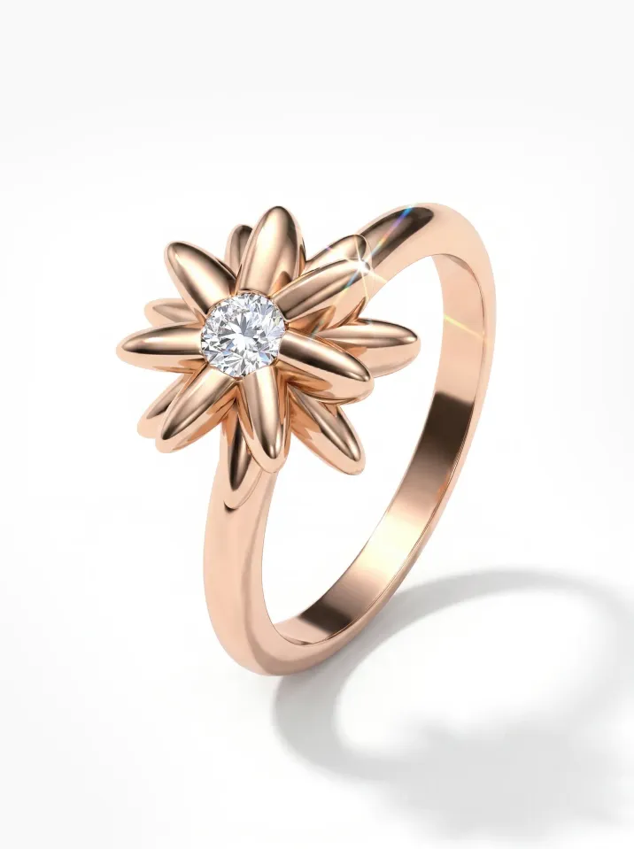 Prsteň z červeného zlata s centrálnym prírodným diamantom z kolekcie Vavříny KORBIČKA