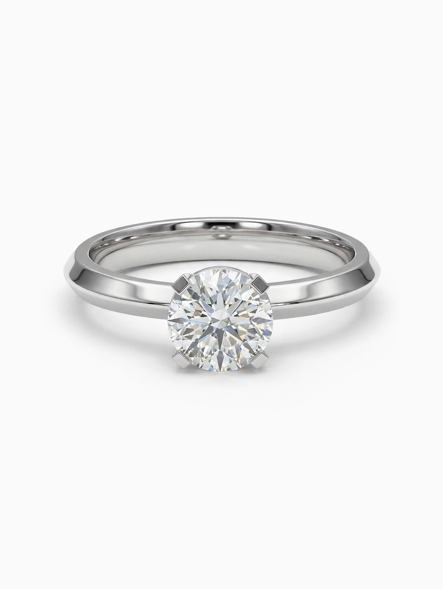 White gold engagement ring with a 4.5 mm stone, notable for its clean setting and captivating design