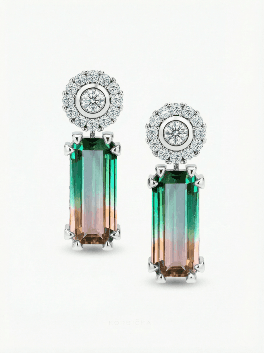 Náušnice z bílého zlata s bikolorním turmalínem