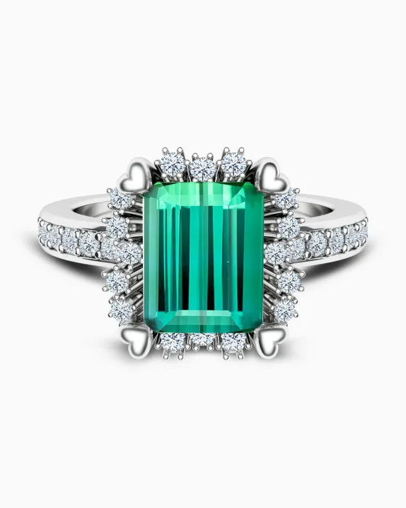 Zlatý prsten s centrálním turmalínem a diamanty