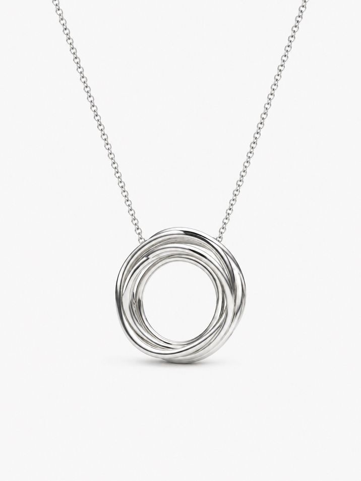Náhrdelník z bílého zlata ve tvaru propleteného hnízda působí minimalisticky a zajímavě