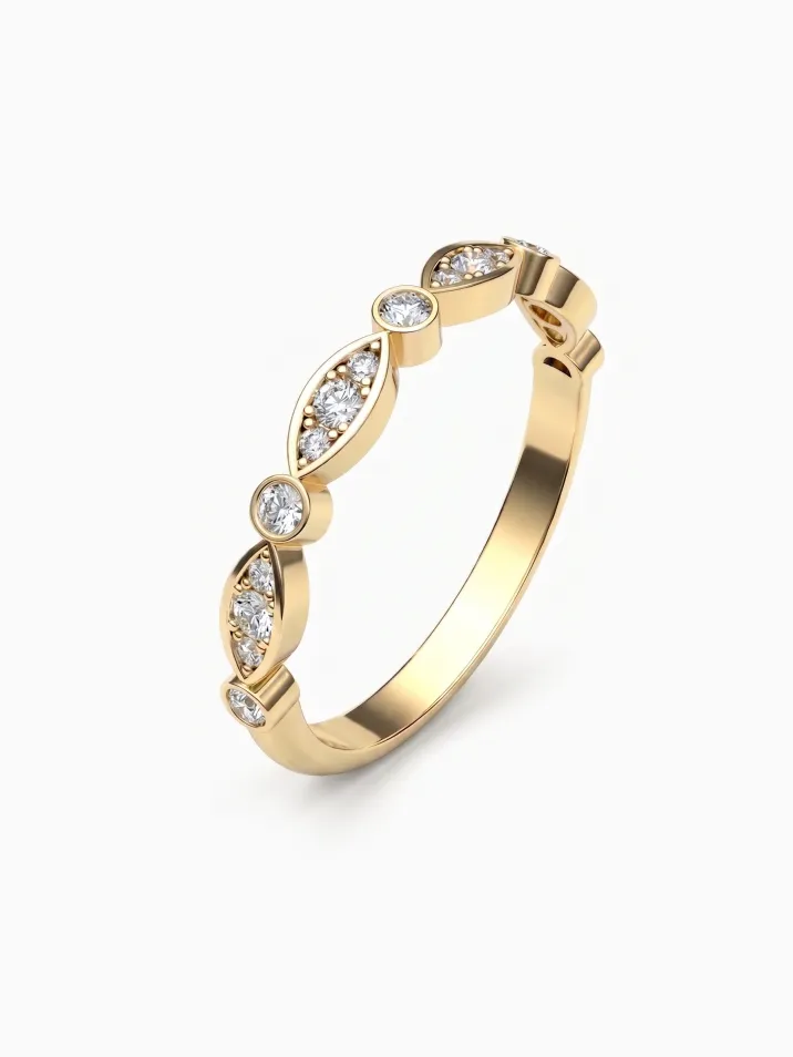 Dámský elegantní prsten ze žlutého zlata zdobený kulatými diamanty