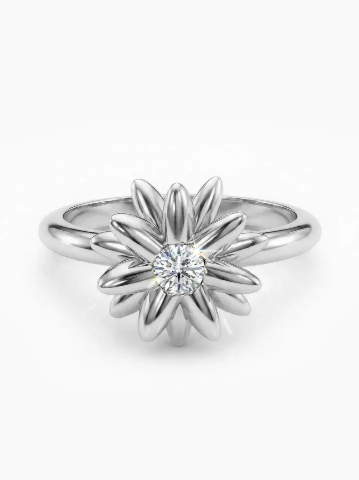 Prsteň z bieleho zlata s centrálnym prírodným diamantom z kolekcie Vavříny KORBIČKA