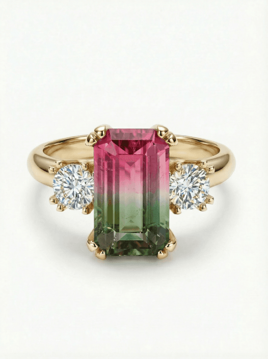 Prsten ze žlutého zlata s melounovým turmalínem