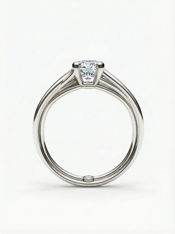 White gold engagement ring with a 6 mm centre stone, designed to resemble a nest of love