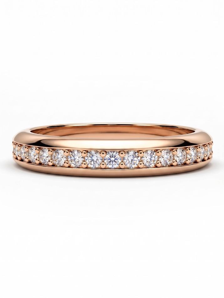 Dámský snubní prsten z červeného zlata s diamnaty o velikosti 1,5 mm